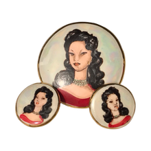 Load image into Gallery viewer, Vintage Italian Handpainted Portrait Brooch and Earrings