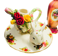 Load image into Gallery viewer, Reserved: Royal Albert Old Country Roses Rabbit Tea Set + Cork Trivet