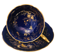 Load image into Gallery viewer, Coalport Cobalt Blue Cairo Teacup and Saucer