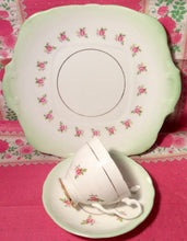 Load image into Gallery viewer, Pretty in Pink- and Green-Royal Stafford Teacup and Saucer Cake Plate Trio