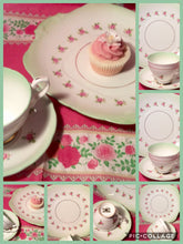Load image into Gallery viewer, Pretty in Pink- and Green-Royal Stafford Teacup and Saucer Cake Plate Trio