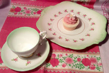 Load image into Gallery viewer, Pretty in Pink- and Green-Royal Stafford Teacup and Saucer Cake Plate Trio