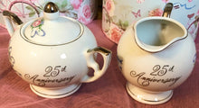 Load image into Gallery viewer, Pretty In Pink-Blue Bows Happy 25th Anniversary Creamer and Sugar Bowl Japan