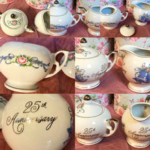 Load image into Gallery viewer, Pretty In Pink-Blue Bows Happy 25th Anniversary Creamer and Sugar Bowl Japan