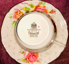 Load image into Gallery viewer, Pretty in Pink-White Paragon Golden Emblem Pedestal Teacup and Saucer