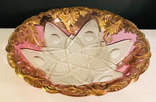Load image into Gallery viewer, Cranberry and Gold Leaded Glass Bowl-10.25 In and 5.25 In