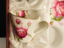 Load image into Gallery viewer, Pretty in Pink-Romantic Pink Rose New In Box Adeline Porcelain Teacup and Snack Plate