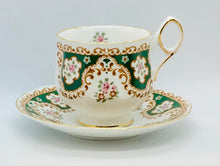 Load image into Gallery viewer, Pretty in Pink-Beautiful Rosina Green And White Teacup and Saucer