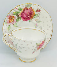 Load image into Gallery viewer, Pretty in Pink-White Paragon Golden Emblem Pedestal Teacup and Saucer