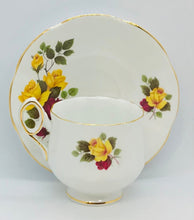 Load image into Gallery viewer, Pretty in Pink-Beautiful Rosina Yellow and Red Roses Teacup and Saucer