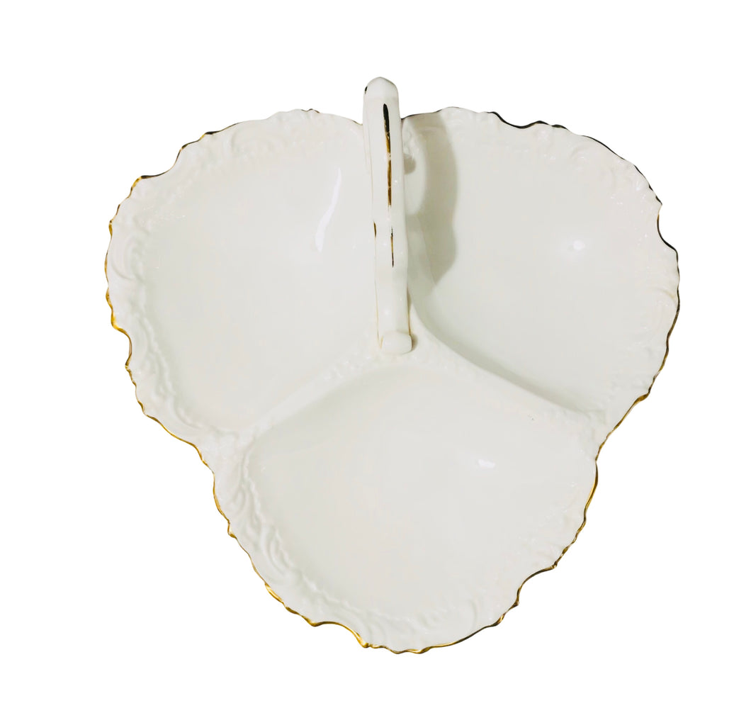 Copy of Pretty in Pink-and Gold-Hammersley Rose 3 Part Relish Dish