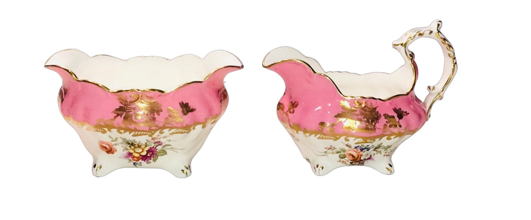 Hammersley & Co Large Pink Floral Sugar Bowl and Creamer