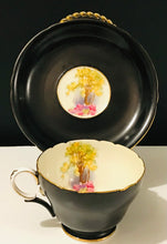 Load image into Gallery viewer, Rare Shelley Black Matte Floral Teacup and Saucer
