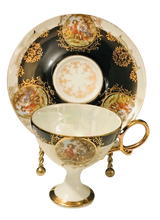 Load image into Gallery viewer, Shafford Black Pedestal Courting Couples Cup and Saucer
