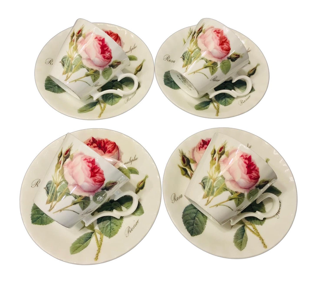 Set of 4 Redouté Rose Demitasse Cups