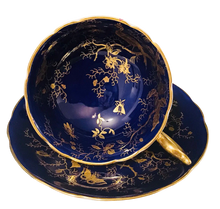 Load image into Gallery viewer, Coalport Cobalt Blue Cairo Teacup and Saucer
