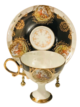 Load image into Gallery viewer, Shafford Black Pedestal Courting Couples Cup and Saucer
