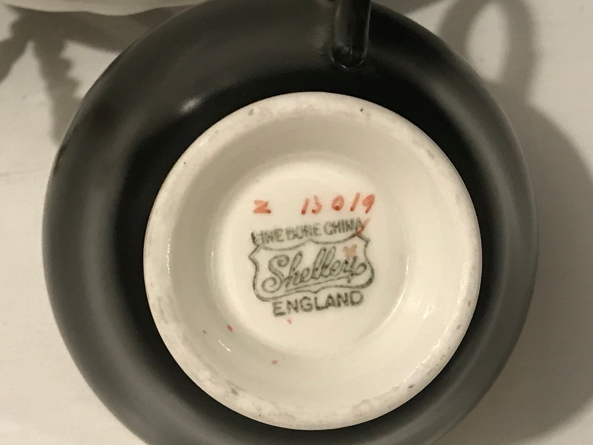 Rare Shelley Black Matte Floral Teacup and Saucer