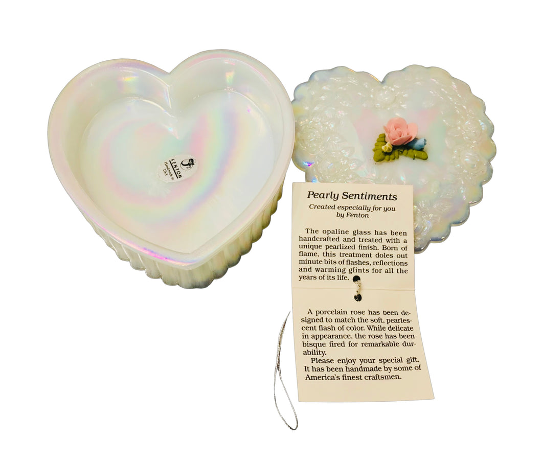 Fenton Iridescent Heart Box Original Tags