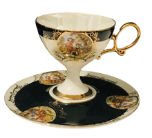 Load image into Gallery viewer, Shafford Black Pedestal Courting Couples Cup and Saucer
