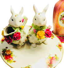 Load image into Gallery viewer, Reserved: Royal Albert Old Country Roses Rabbit Tea Set + Cork Trivet
