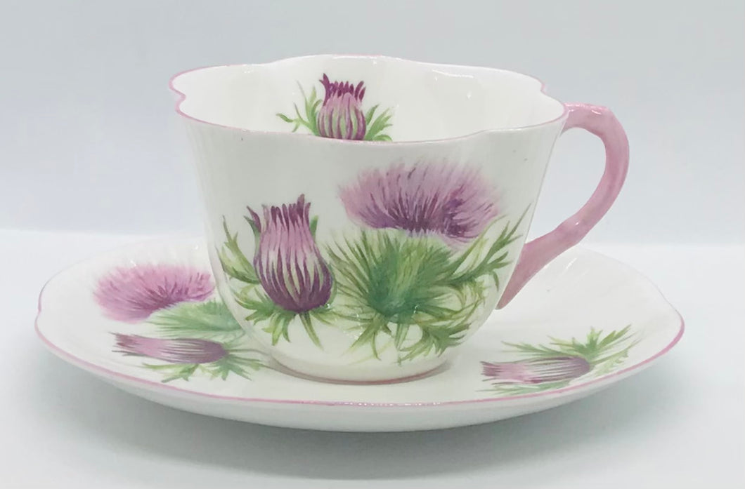 Pretty in Pink-Shelley Thistle Dainty Teacup and Saucer