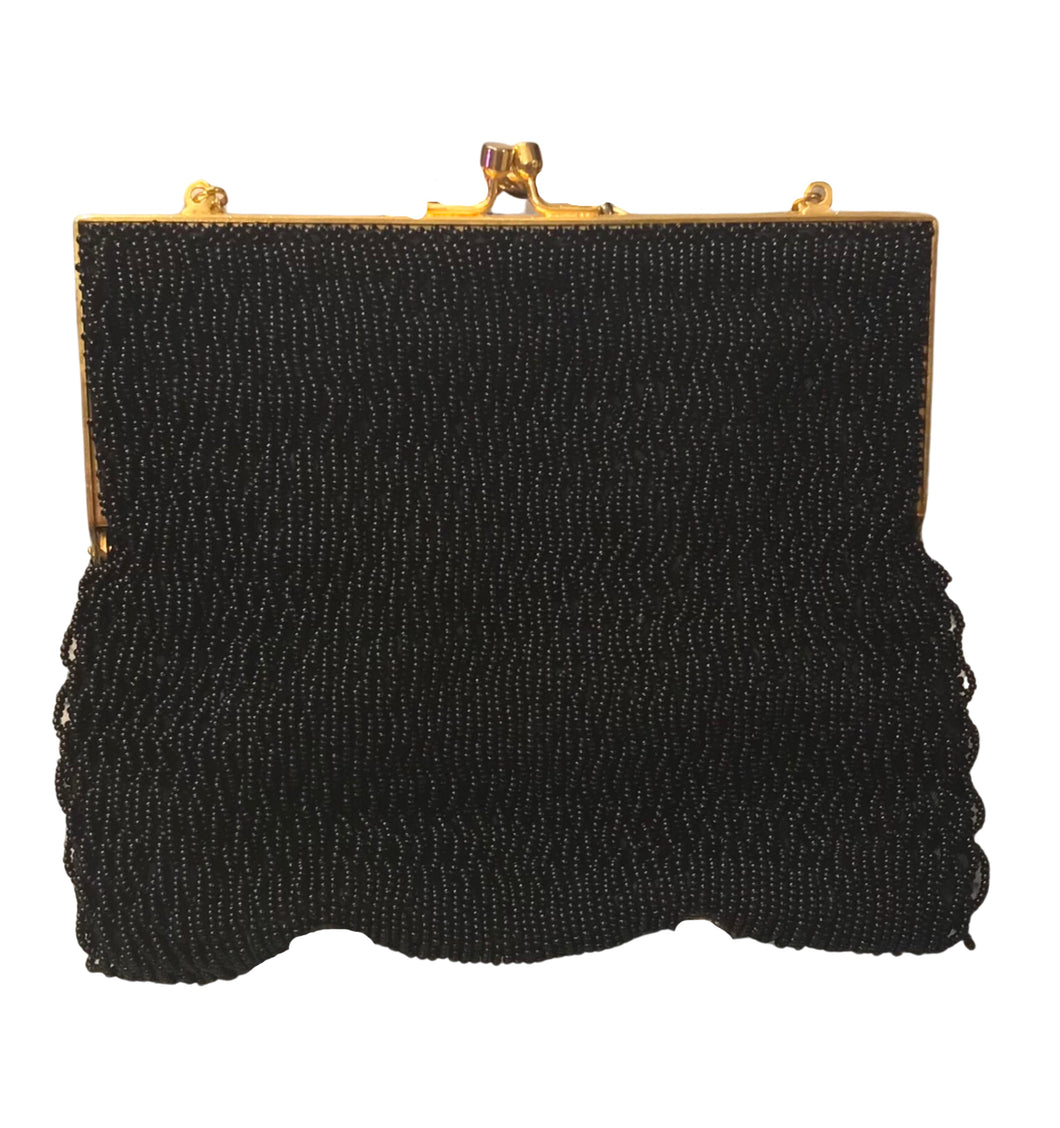 Vintage Black Beaded Evening Bag