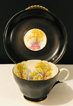 Load image into Gallery viewer, Rare Shelley Black Matte Floral Teacup and Saucer
