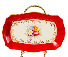 Load image into Gallery viewer, Small 1950s Old Foley James Kent Ltd Red Floral Kent Tray 7.75 In x 5 In
