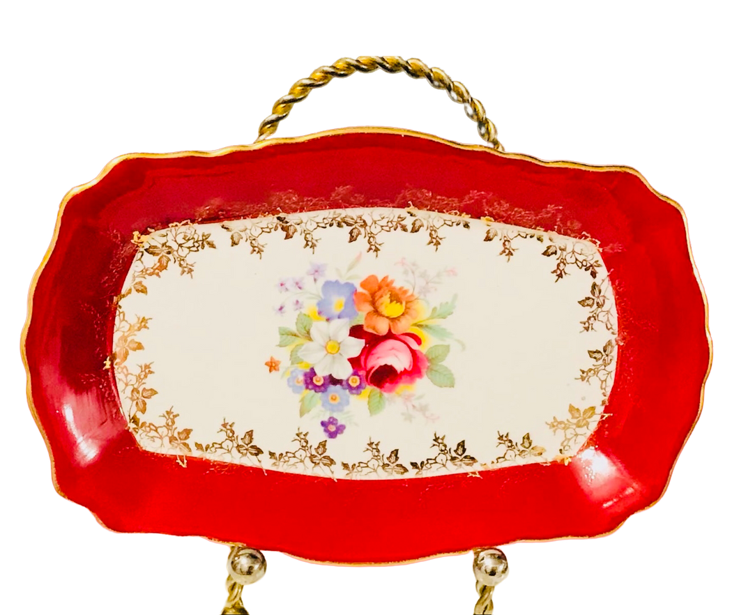 Small 1950s Old Foley James Kent Ltd Red Floral Kent Tray 7.75 In x 5 In