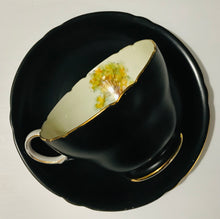 Load image into Gallery viewer, Rare Shelley Black Matte Floral Teacup and Saucer
