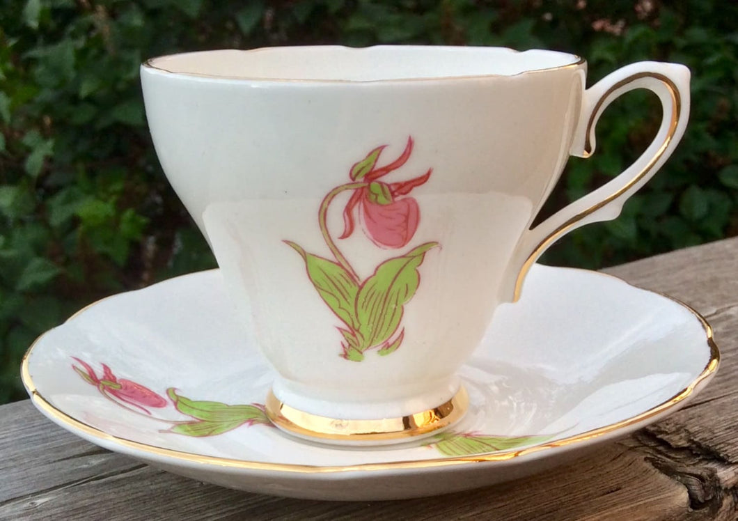 Pretty in Pink-Sutherland China Lady's Slipper PEI Teacup and Saucer