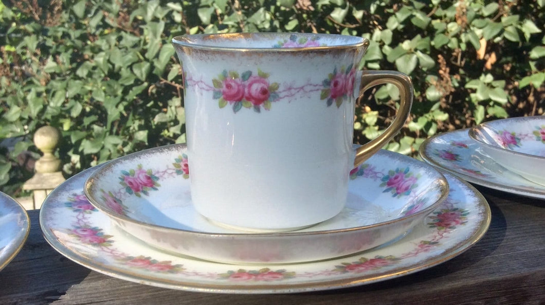 Pretty in Pink-Set of 4 Allerton's Bone China England Demitasse Trios
