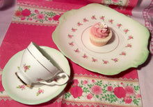 Load image into Gallery viewer, Pretty in Pink- and Green-Royal Stafford Teacup and Saucer Cake Plate Trio
