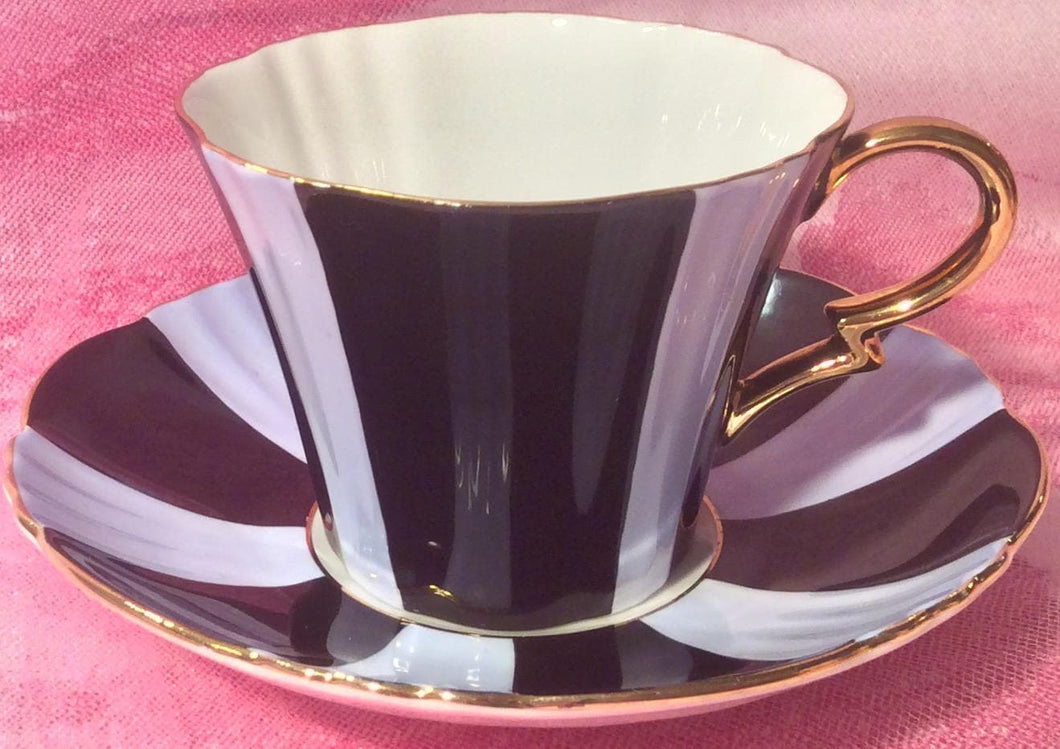 Pretty In Pink-and Black-Royal Standard Harlequin Pedestal Teacup and Saucer