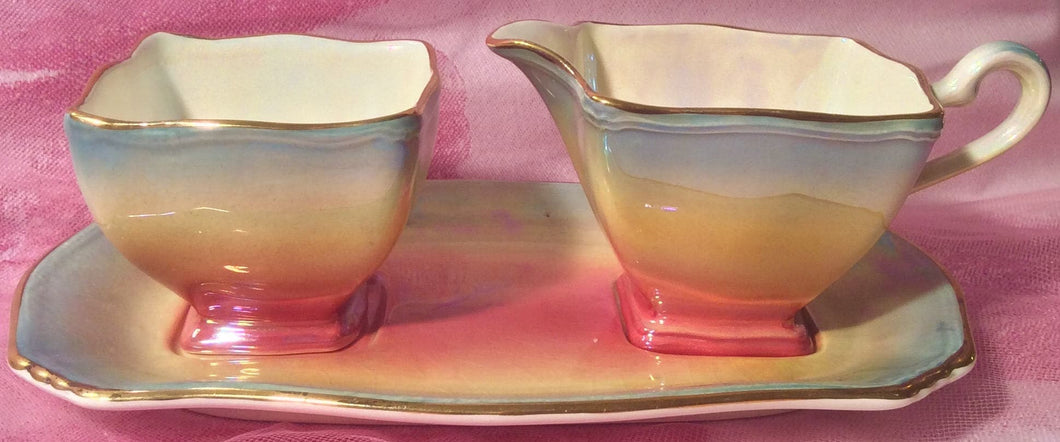 Pretty in Pink-Royal Winton Grimwades Rainbow Creamer Sugar Bowl and Tray