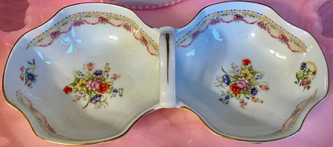Pretty In Pink-Limoges Sectioned Handled Tray With Pink Bows