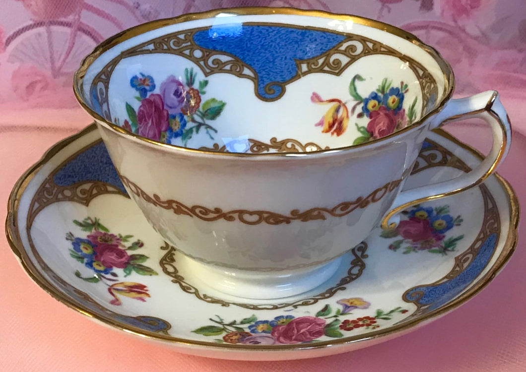 Pretty in Pink-and Blue-Hammersley PedestalTeacup and Saucer