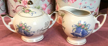 Load image into Gallery viewer, Pretty In Pink-Blue Bows Happy 25th Anniversary Creamer and Sugar Bowl Japan
