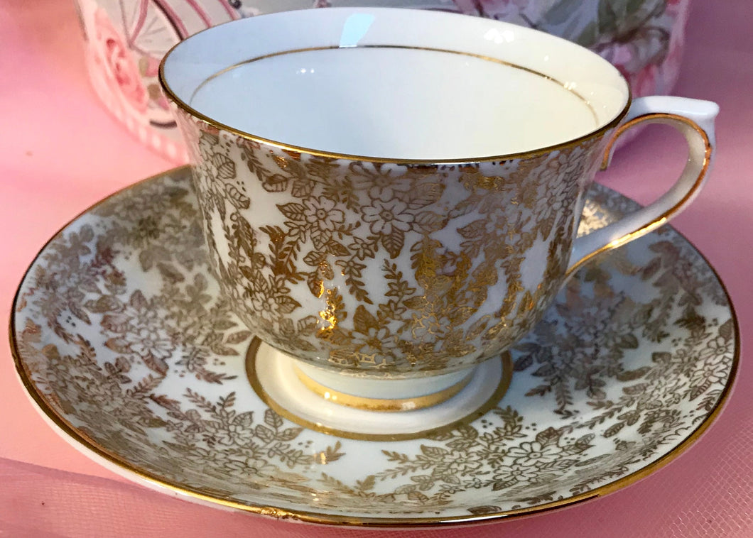 Pretty In Pink-and Blue-Colclough Teacup and Saucer