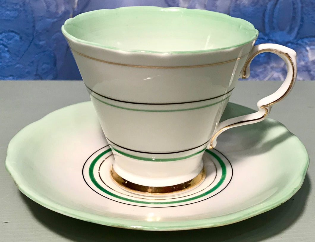 Pretty in Pink-and Green-Royal Stafford Art Deco Teacup and Saucer