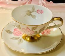 Load image into Gallery viewer, Pretty in Pink-Sweet Pink Roses Pedestal Teacup and Saucer Japan
