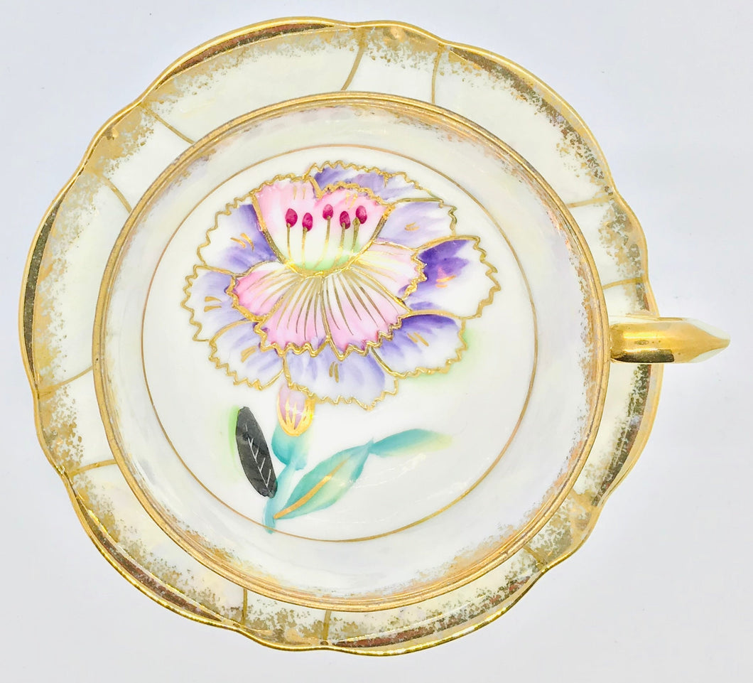 SOLD! Pretty in Pink-Trimont China Japan Hand Painted Pedestal Teacup and Saucer