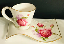 Load image into Gallery viewer, Pretty in Pink-Romantic Pink Rose New In Box Adeline Porcelain Teacup and Snack Plate
