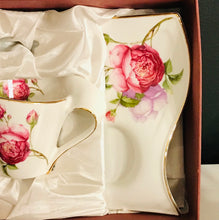 Load image into Gallery viewer, Pretty in Pink-Romantic Pink Rose New In Box Adeline Porcelain Teacup and Snack Plate
