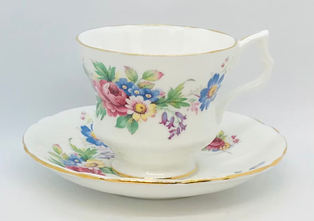 Pretty in Pink-Beautiful Royal Windsor Floral and White Teacup and Saucer