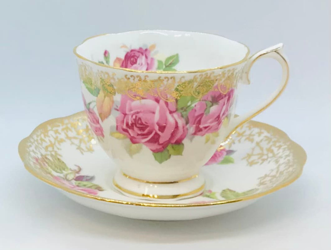 Pretty in Pink-Royal Albert  Pink Roses and Gold Teacup and Saucer