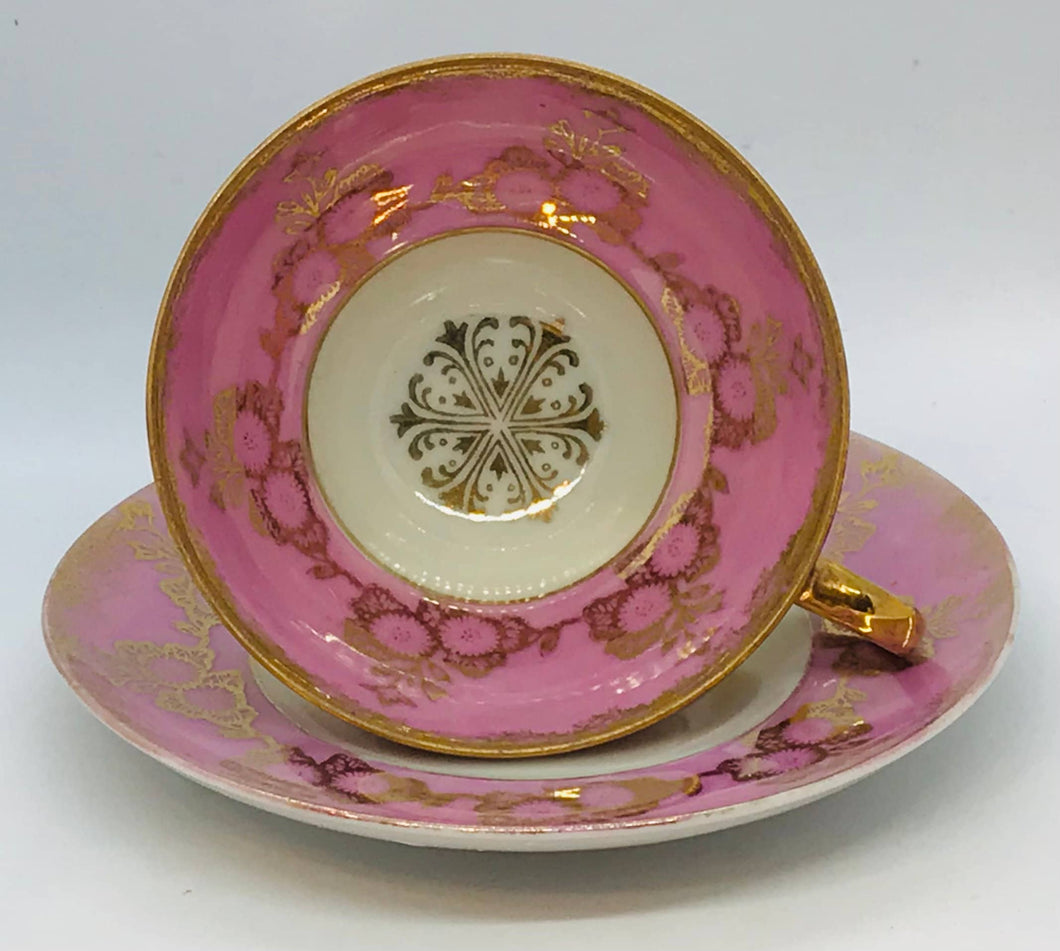 Pretty in Pink-Pretty Shafford Pedestal Teacup and Saucer Japan