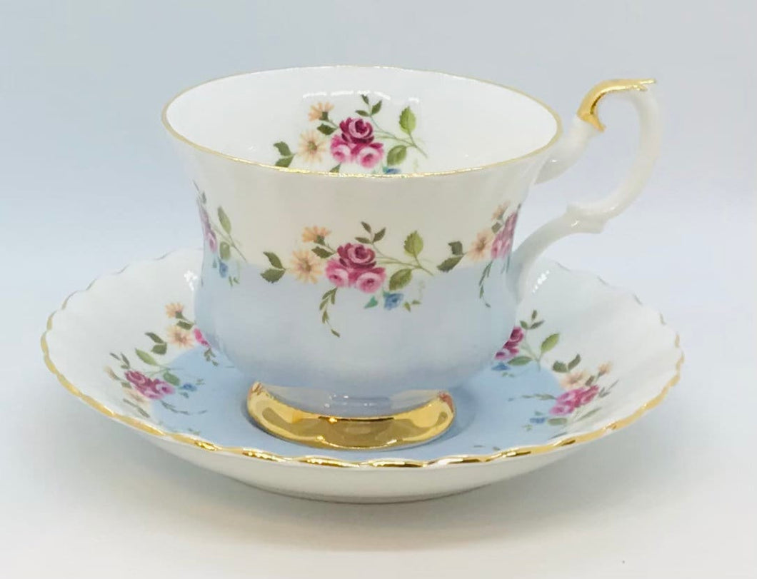 Pretty in Pink-Royal Albert Blue Floral Teacup and Saucer