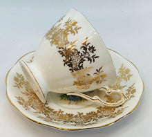Load image into Gallery viewer, Pretty in Pink-Royal Standard Gold on White Teacup and Saucer
